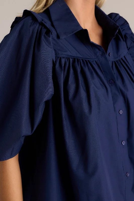 True Radiance 100% Cotton Navy Button Front Top