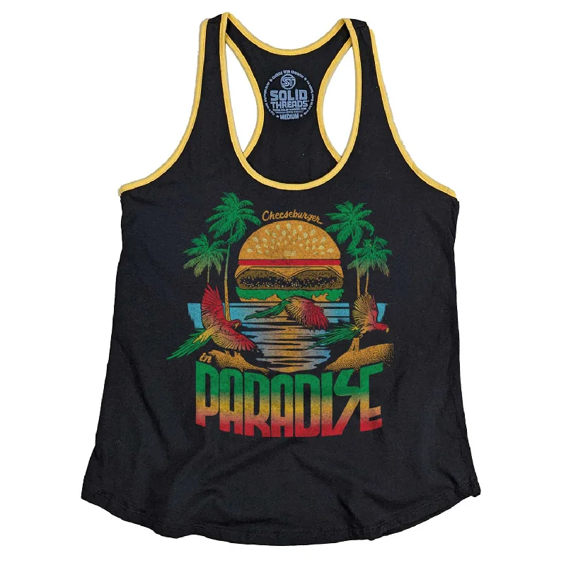 Women's Cheeseburger in Paradise Ringer Tank Top