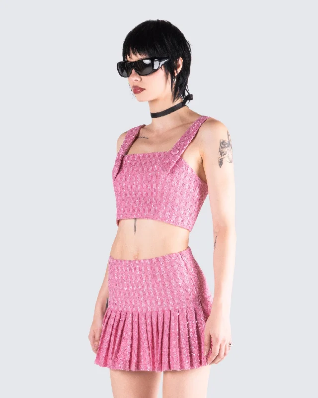 Zola Pink Tweed Crop Top