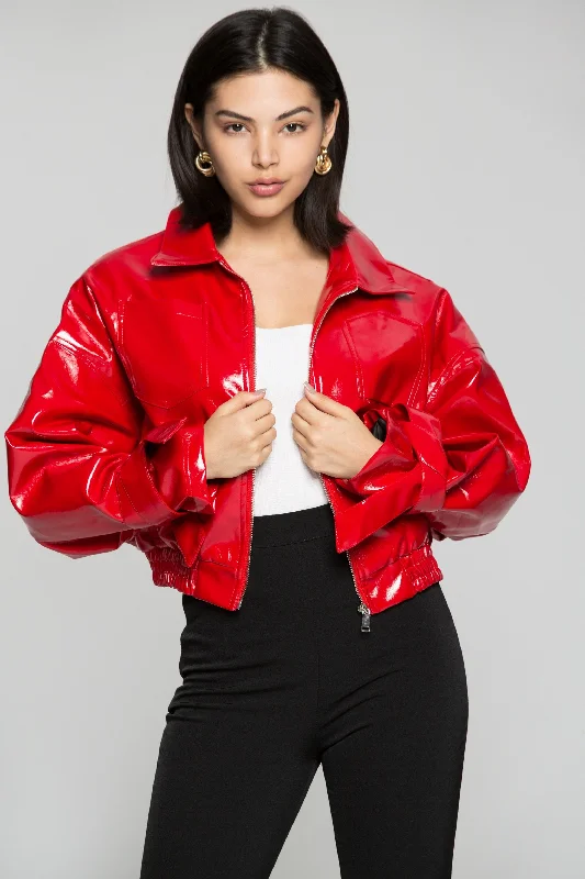 Candy Red Zip Up Faux Leather Jacket