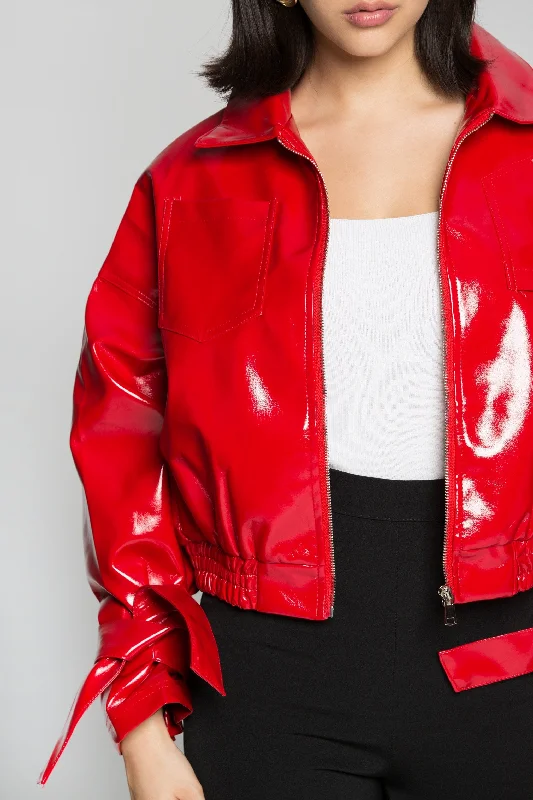 Candy Red Zip Up Faux Leather Jacket