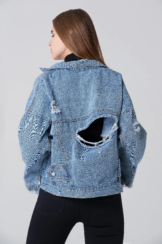 Denim Oversized Distressed Jacket