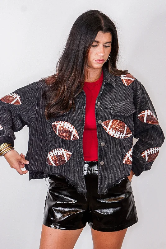 Football Season Black Corduroy Jacket