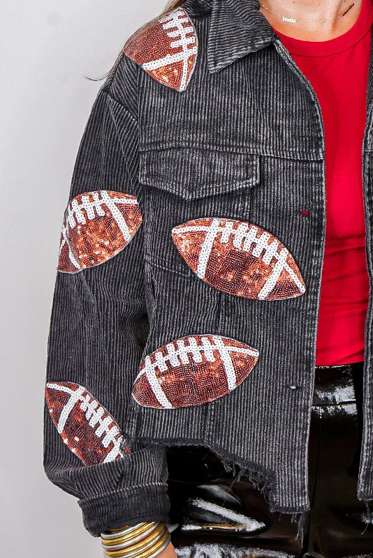 Football Season Black Corduroy Jacket