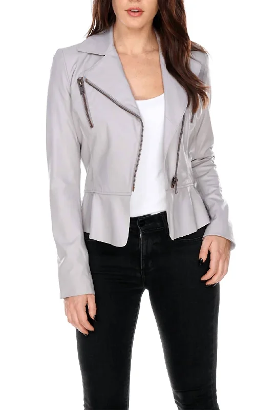 Leather Perfecto With Ruffle Jacket In Mastic