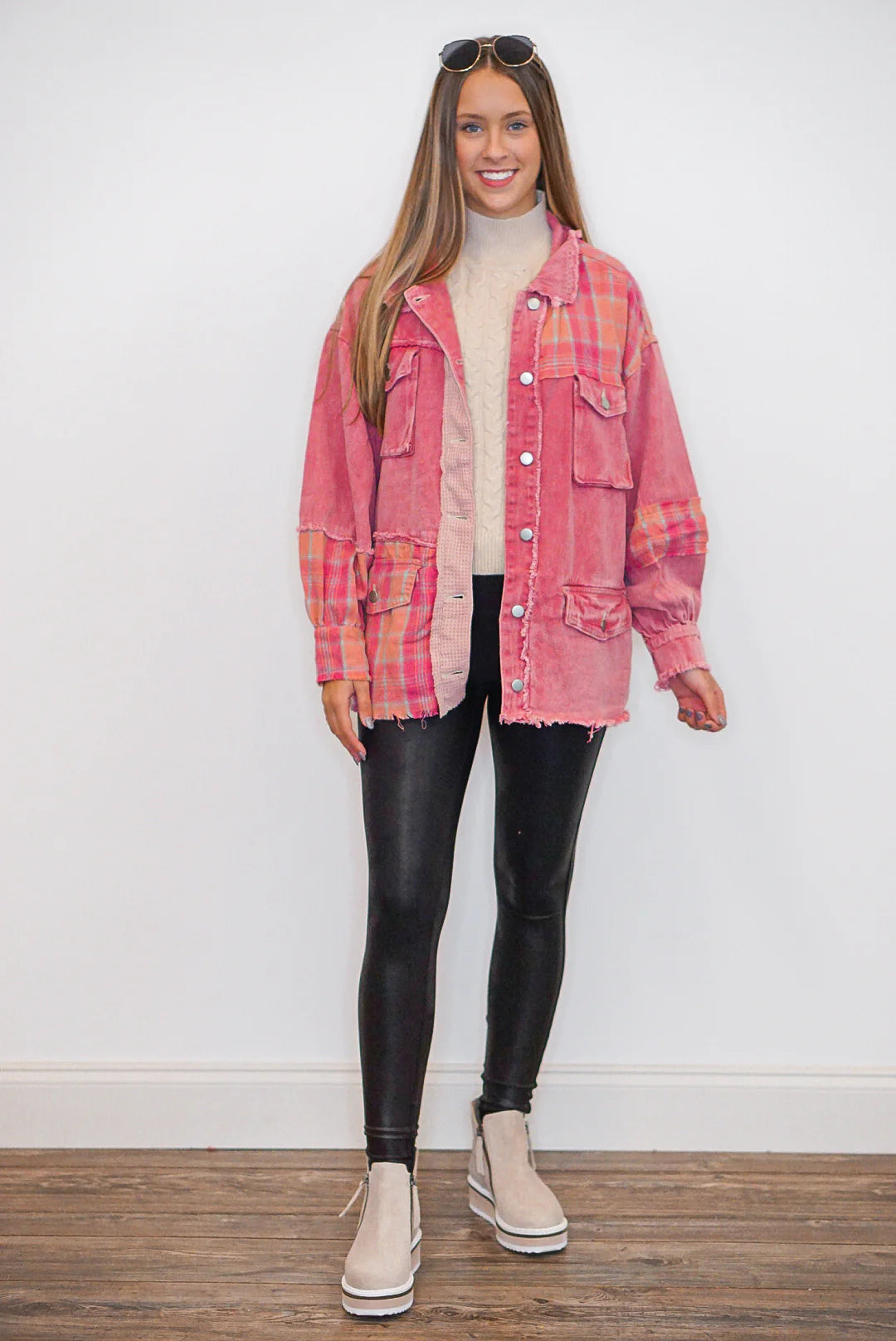 Peony Pink Frayed Patch Jacket