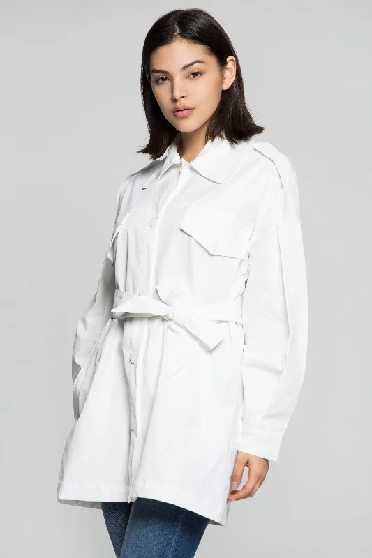 White Solid Jacket Dress and Tie Up Belt