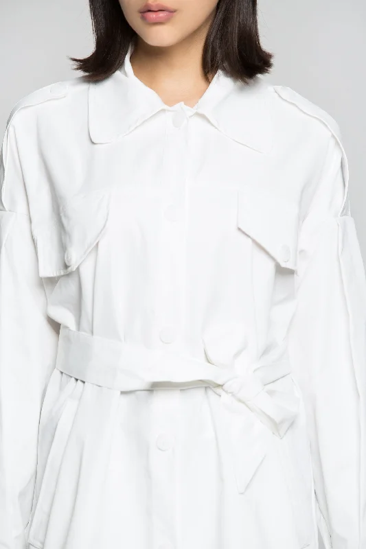 White Solid Jacket Dress and Tie Up Belt