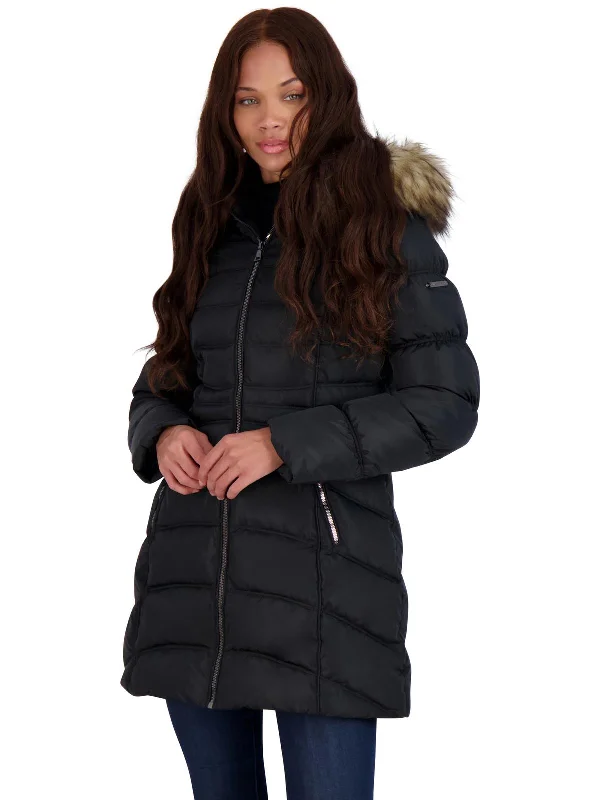 Womens Slimming Faux Fur Puffer Jacket