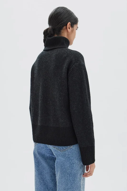 Krista Roll Neck Wool Rib Knit Jumper | Black