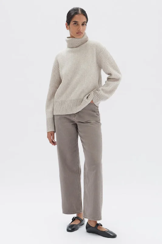 Krista Roll Neck Wool Rib Knit Jumper | Oat