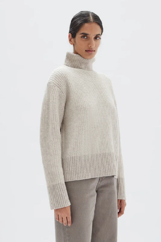 Krista Roll Neck Wool Rib Knit Jumper | Oat