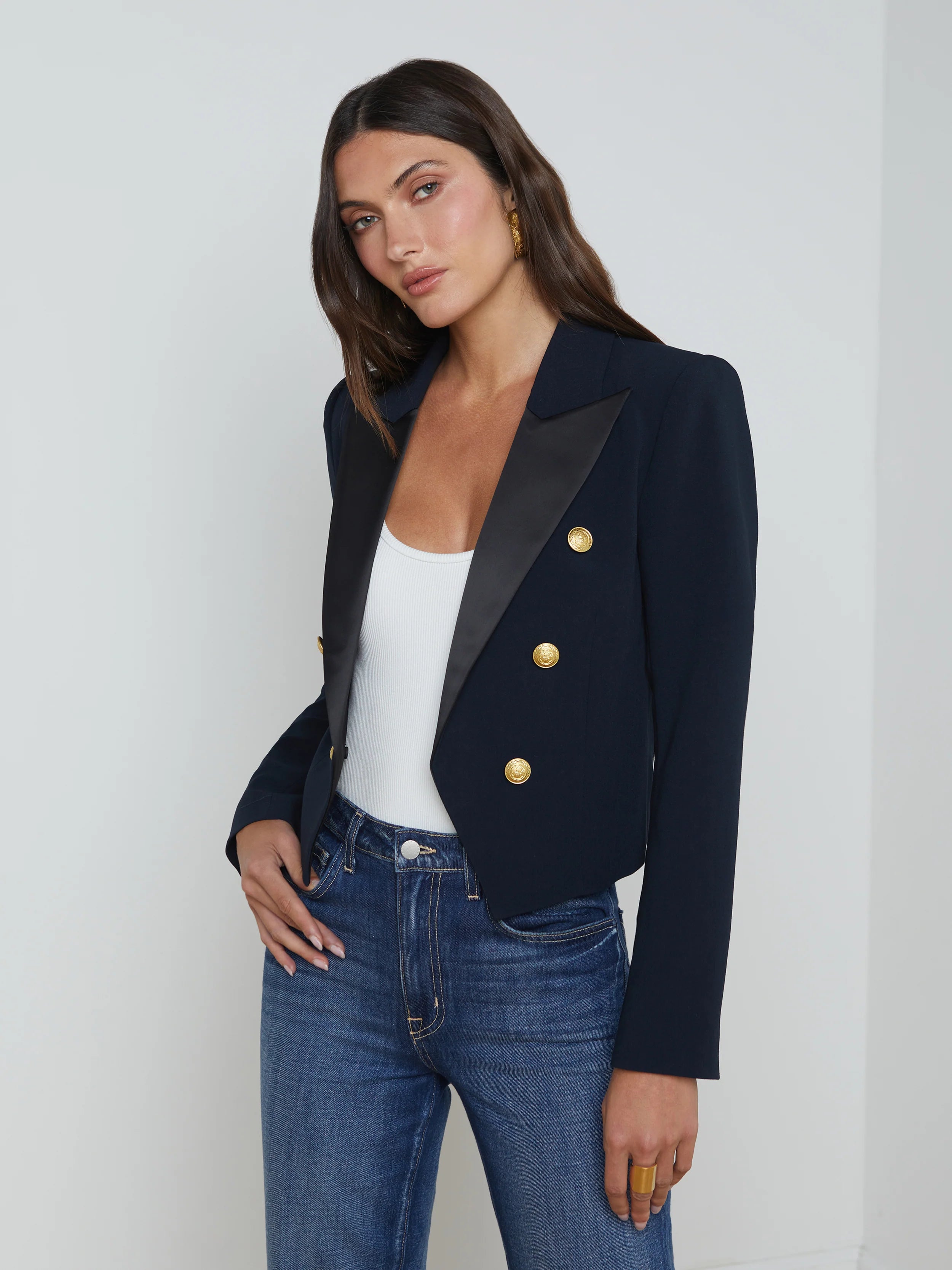 L'Agence Lila Satin Lapel Blazer