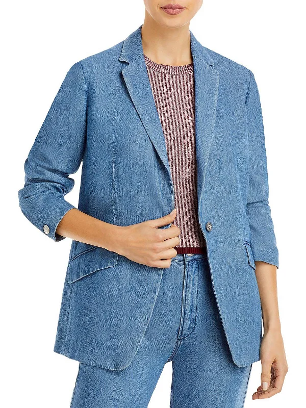 Margot Womens Denim Notch Collar One-Button Blazer