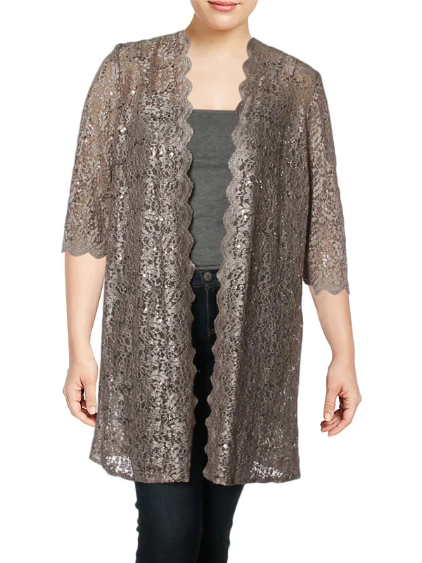 Plus Womens Lace Sequined Jacket