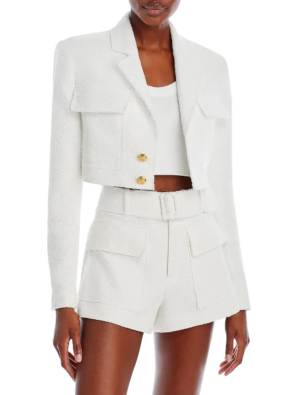 Womens Cropped Cotton Two-Button Blazer