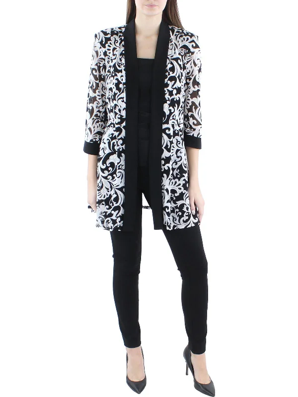 Womens Mesh Printed Duster Blazer