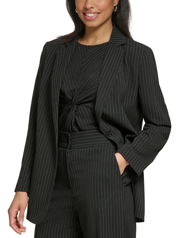 Womens Pinstripe Polyester One-Button Blazer