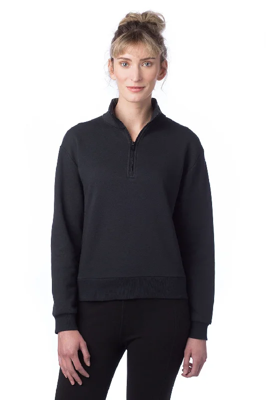 Alternative Womens Eco Cozy Fleece Mock Neck 1/4 Zip Sweatshirt - Black - NEW