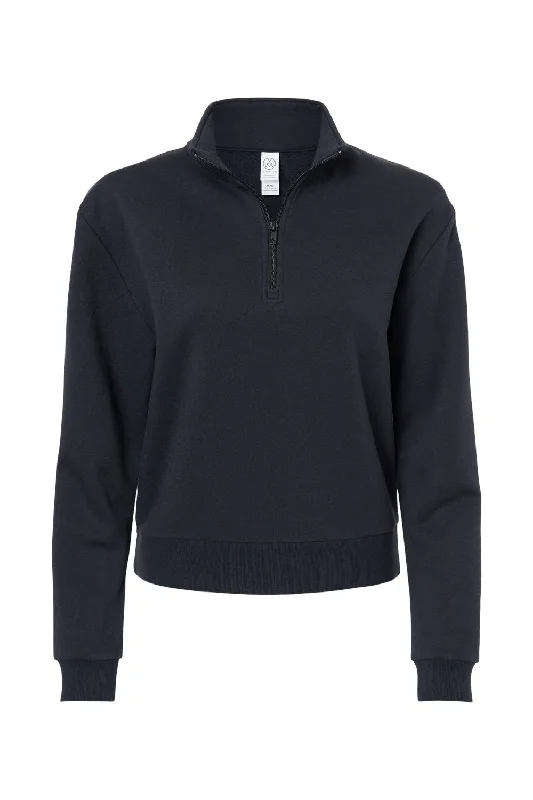 Alternative Womens Eco Cozy Fleece Mock Neck 1/4 Zip Sweatshirt - Black - NEW