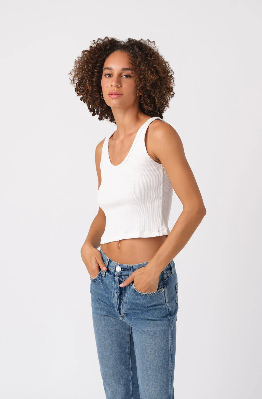 AMO Crop Rib Tank White