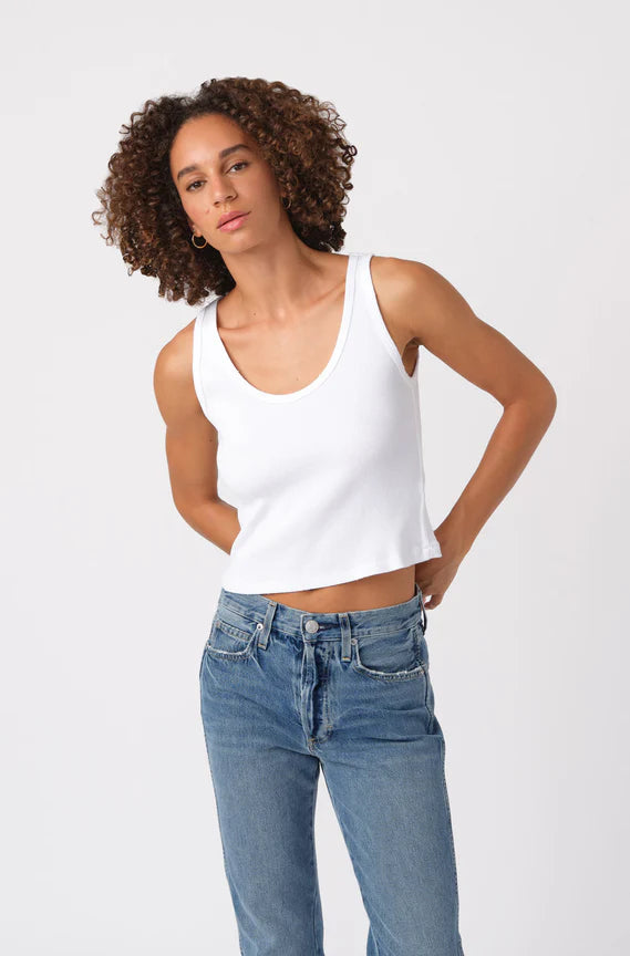 AMO Crop Rib Tank White