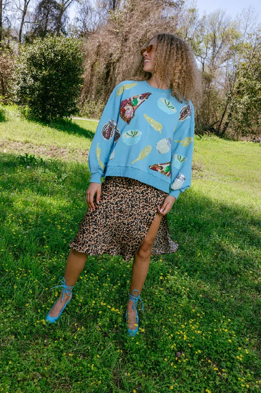 Aqua Scattered Pizza Icon Sweatshirt