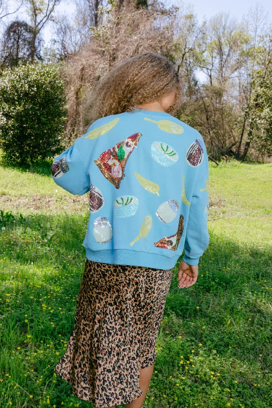 Aqua Scattered Pizza Icon Sweatshirt