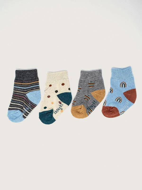 BABY MULTICOLOURED RAINBOW BOX OF 4 SOCKS - MULTI