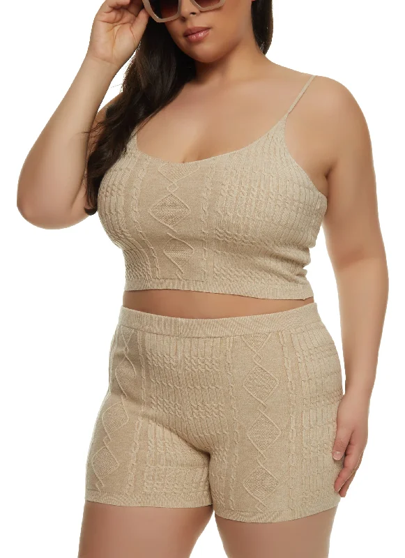 Plus Size Daisy Cable Knit Cropped Cami