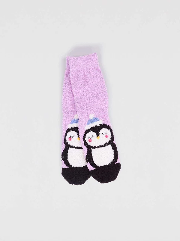 Billie Recycled Polyester Kids Animal Fluffy Sock - Lavender Purple