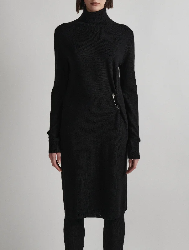 Black merino knit turtleneck dress