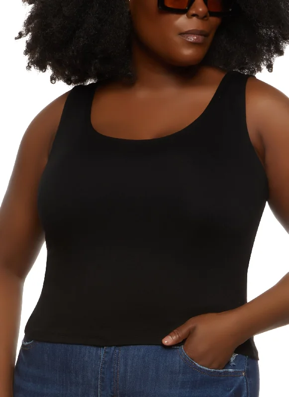 Plus Size Double Layer Scoop Neck Tank Top