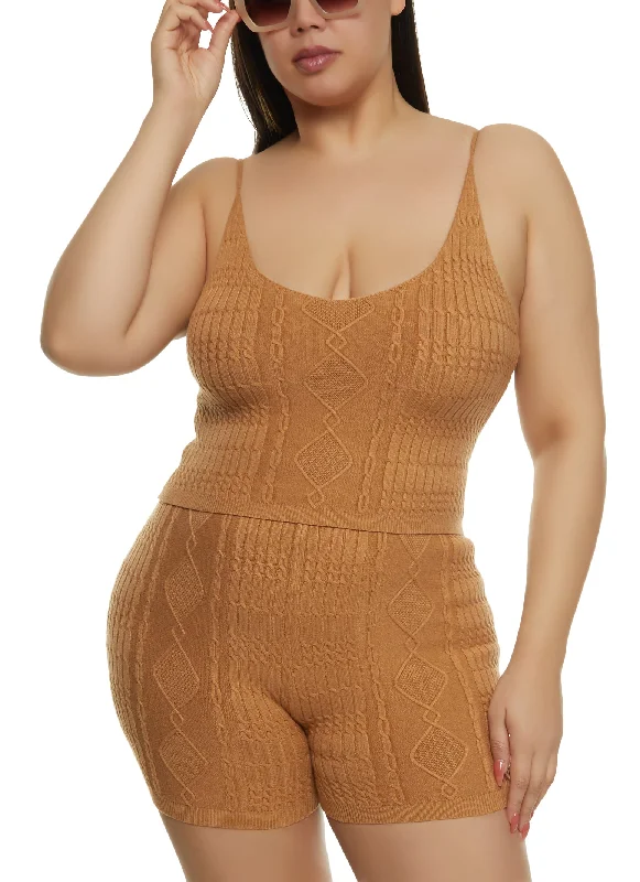 Plus Size Daisy Cable Knit Cropped Cami