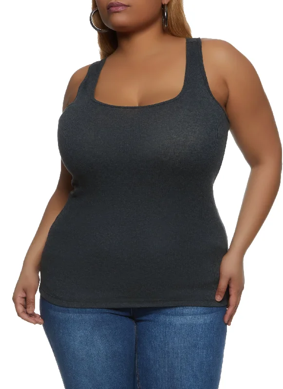 Plus Size Ribbed Knit Racerback Tank Top