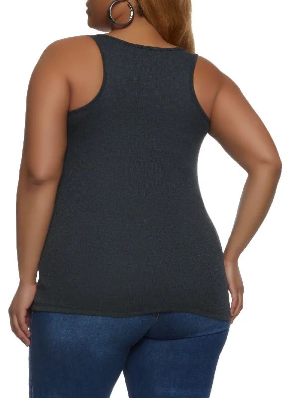 Plus Size Ribbed Knit Racerback Tank Top