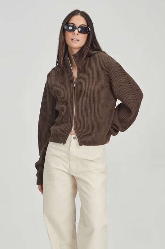 Commoners Zip Through Knit - Cocoa