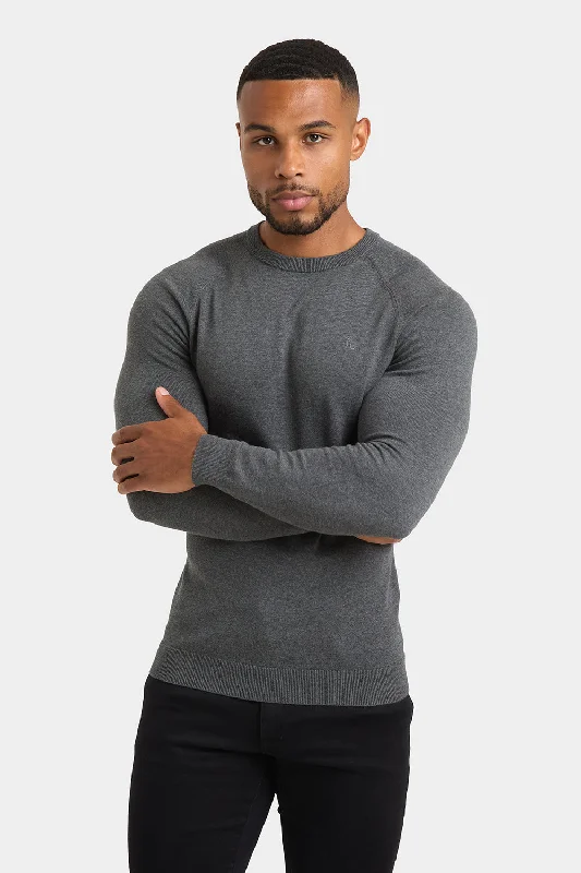 Cotton Crew Neck in Dark Grey Marl