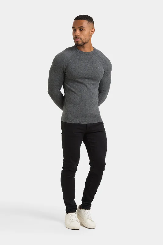 Cotton Crew Neck in Dark Grey Marl