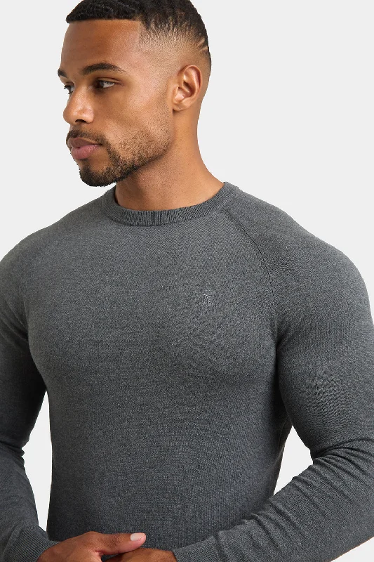 Cotton Crew Neck in Dark Grey Marl