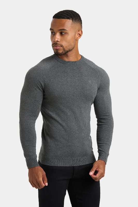 Cotton Crew Neck in Dark Grey Marl