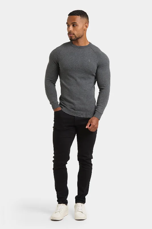 Cotton Crew Neck in Dark Grey Marl