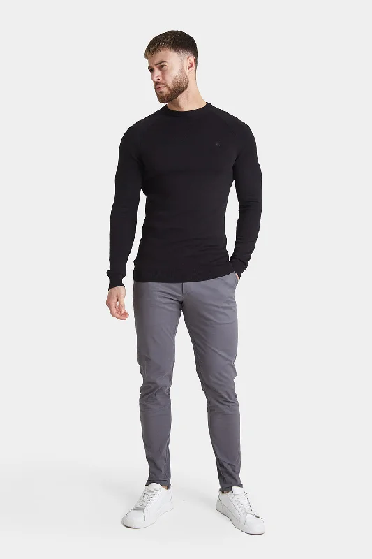 Cotton Crew Neck Jumper in Black