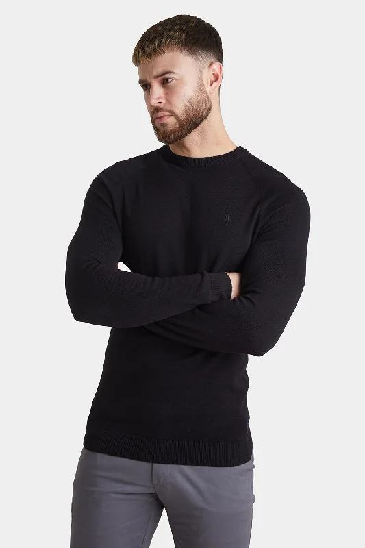 Cotton Crew Neck Jumper in Black