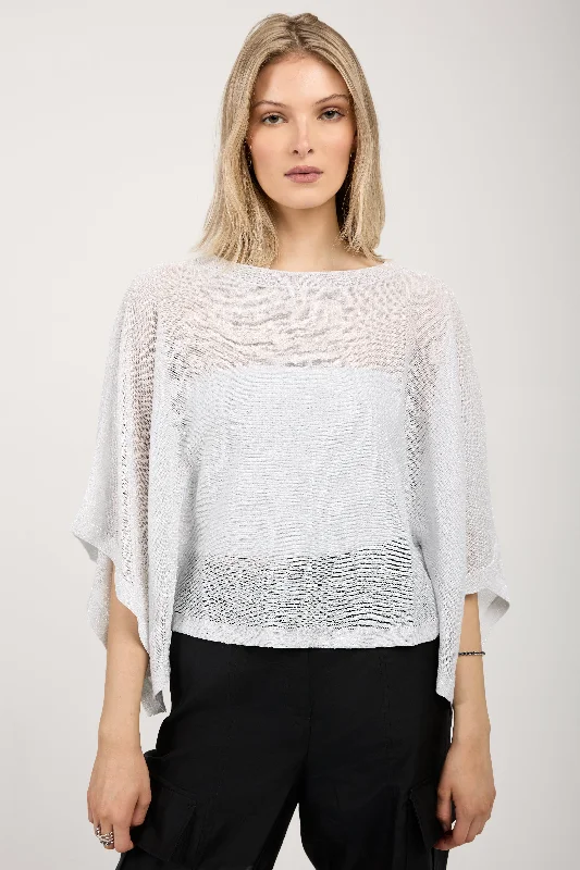 Cotton Knit Kimono Top in White with Silver Lurex