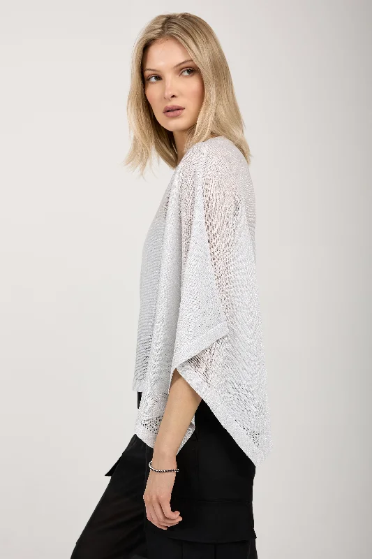 Cotton Knit Kimono Top in White with Silver Lurex