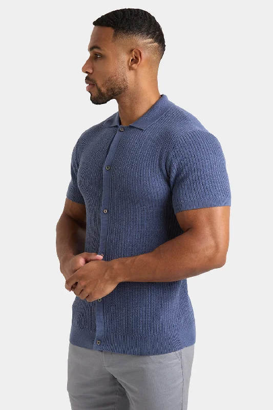 Crochet Knitted Shirt in Slate Blue