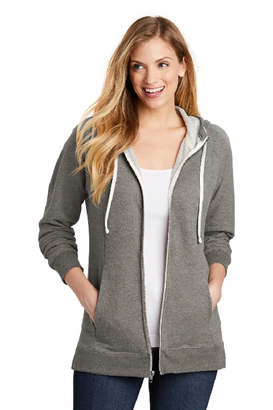 District Womens Perfect French Terry Full Zip Hooded Sweatshirt Hoodie - Grey Frost - Closeout