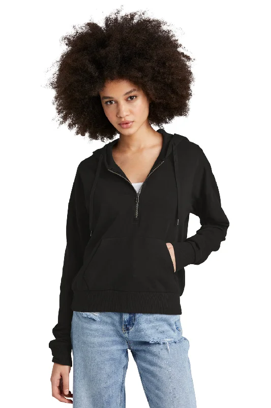 District Womens Perfect Tri Fleece 1/4 Zip Hooded Sweatshirt Hoodie - Black