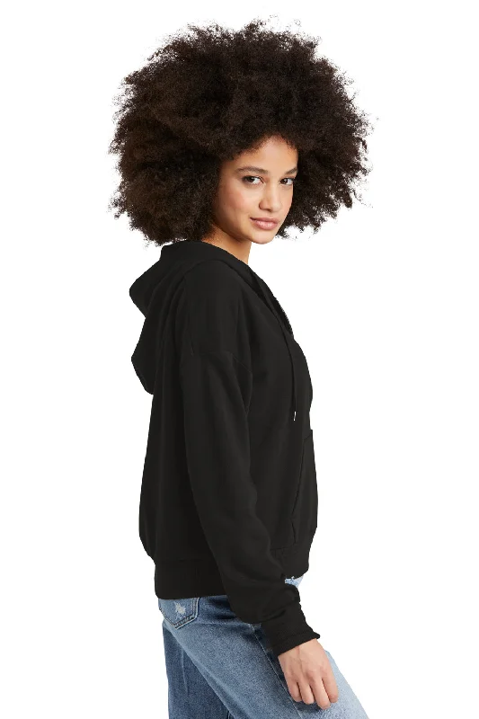 District Womens Perfect Tri Fleece 1/4 Zip Hooded Sweatshirt Hoodie - Black